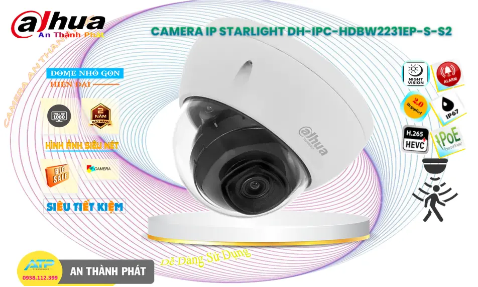 Camera IP Dahua DH-IPC-HDBW2231EP-S-S2 Hỗ Trợ POE