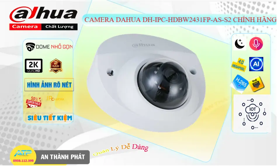 DH-IPC-HDBW2431FP-AS-S2 Camera IP Dahua Ghi Âm 4MP