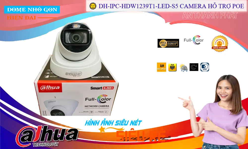 DH-IPC-HDW1239T1-LED-S5 Camera IP Full Color Hỗ Trợ PoE
