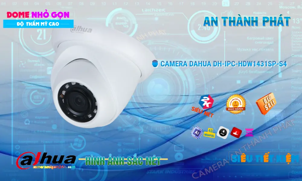 DH-IPC-HDW1431SP-S4 Camera IP Dahua 4MP Hỗ Trợ POE
