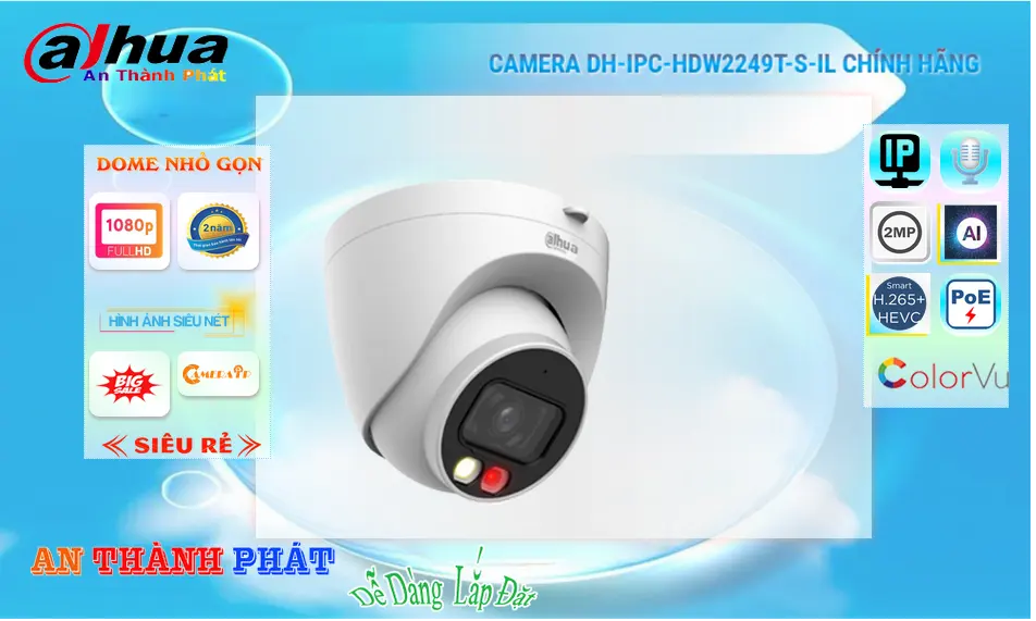 Camera IP POE Ghi Âm 1080P DH-IPC-HDW2249T-S-IL