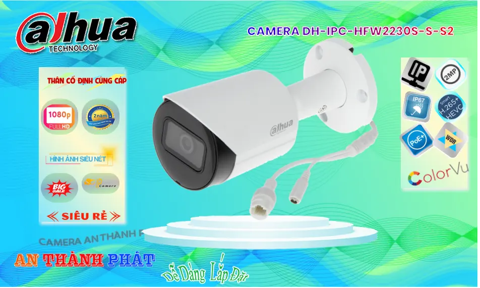 Camera Ip POE Ngoài Trời  Dahua DH-IPC-HFW2230S-S-S2
