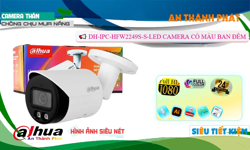 Camera Thân Dahua Màu Ban Đêm DH-IPC-HFW2249S-S-LED