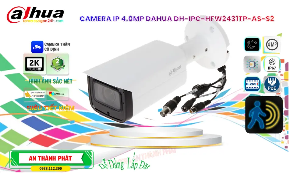 DH-IPC-HFW2431TP-AS-S2 Camera IP Dahua Ngoài Trời 2MP