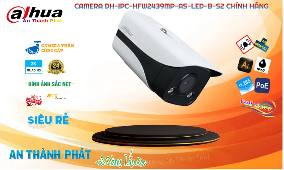 Camera IP POE DH-IPC-HFW2439MP-AS-LED-B-S2 Full Color 40m