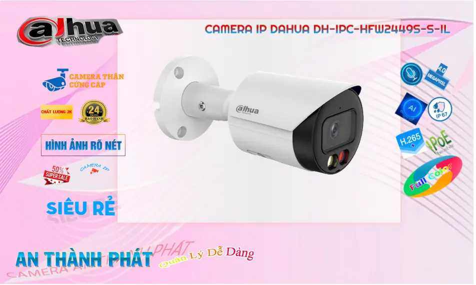 Camera IP Dahua DH-IPC-HFW2449S-S-IL Ánh Sáng Kép 4MP
