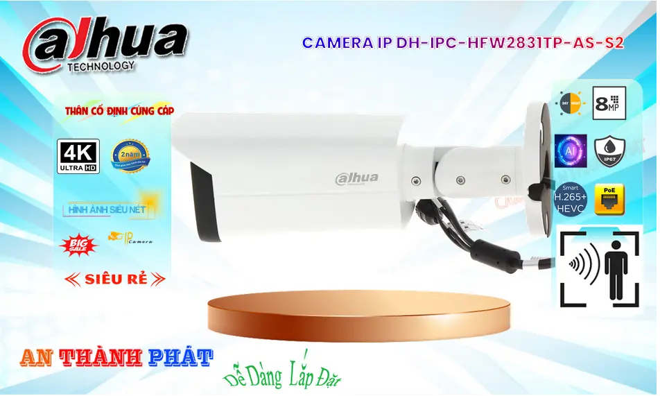 Camera IP Dahua DH-IPC-HFW2831TP-AS-S2 8MP