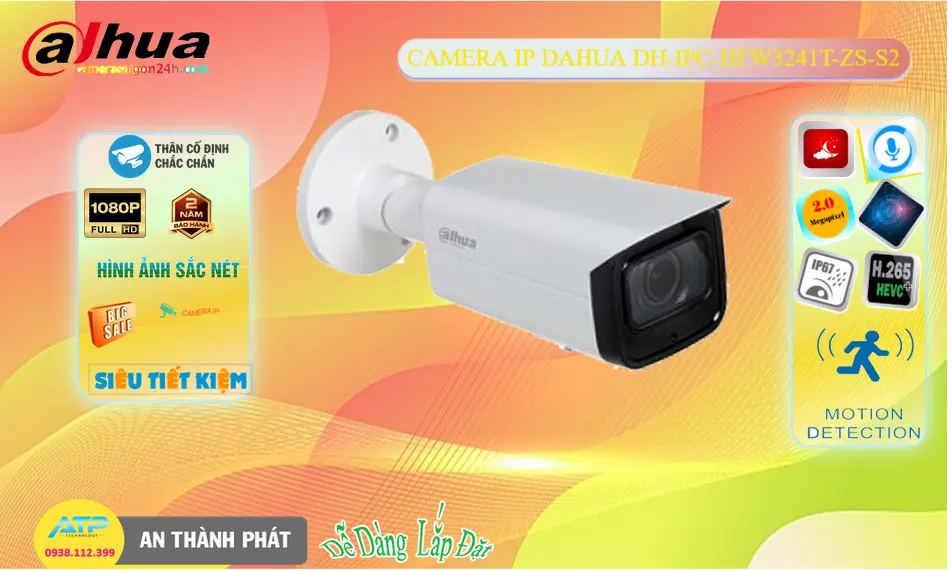 Camera IP POE Ngoài Trời DH-IPC-HFW3241T-ZS-S2 1080P
