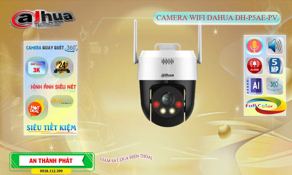 DH-P5AE-PV Camera IP Wifi trang bị đặt biệt Cảnh báo phát hiện người bằng thuật toán thông minh đang khuyến mãi Dahua