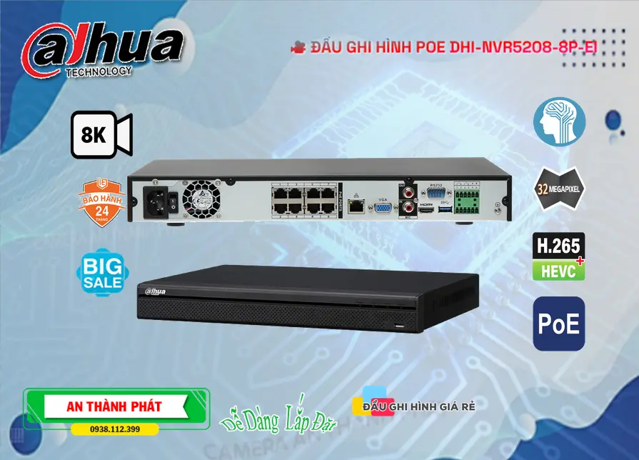 DHI-NVR5208-8P-EI Đầu Ghi Hình IP 8 Kênh 32 MP