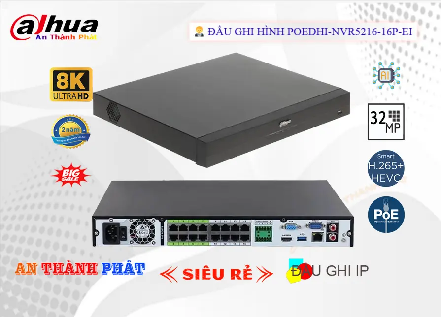 DHI-NVR5216-16P-EI Camera IP 16 Kênh POE 32MP