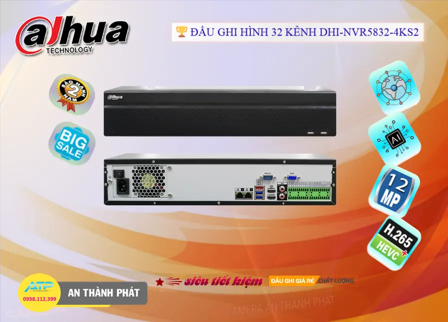 DHI-NVR5832-4KS2 Đầu Ghi Hình Camera IP 32 kênh 8 Ổ HDD