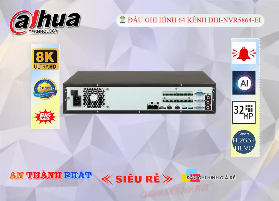DHI-NVR5864-EI Đầu Ghi 64 Kênh IP 32MP 8 Ổ HDD
