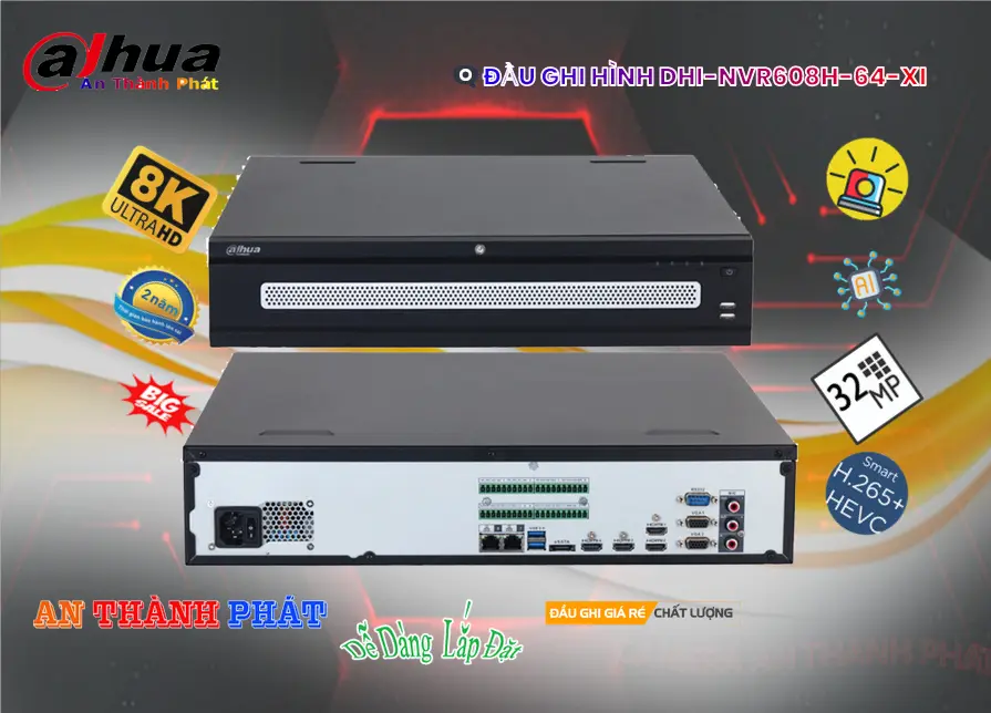 Đầu Ghi DHI-NVR608H-64-XI 64 Kênh IP 32MP Ai 8 Ổ HDD