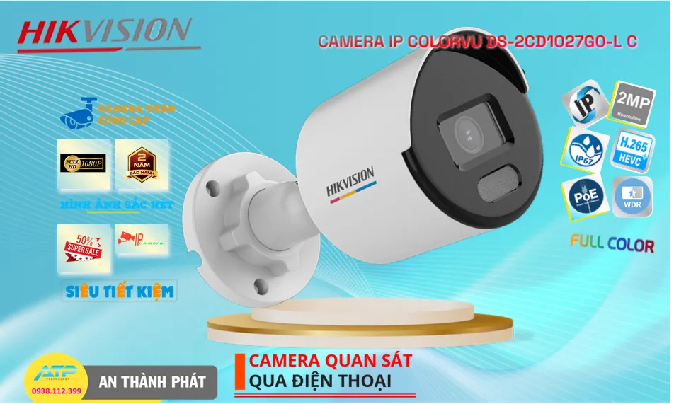 Camera IP Hikvision DS-2CD1027G0-LC Màu Ban Đêm