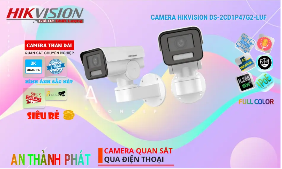 Camera IP Full Color Xoay 360 4MP DS-2CD1P47G2-LUF