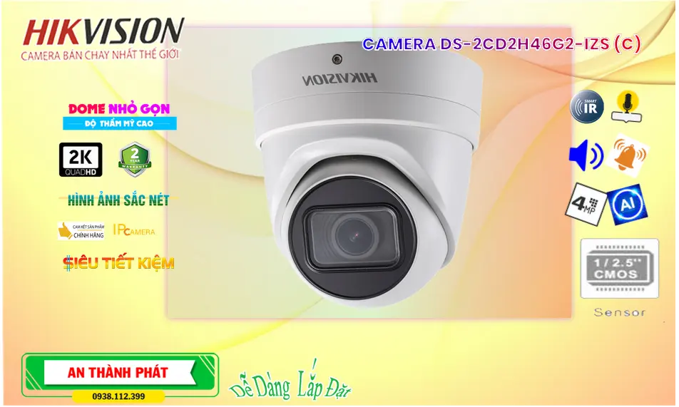 Camera IP Hikvision DS-2CD2H46G2-IZS(C) 4MP