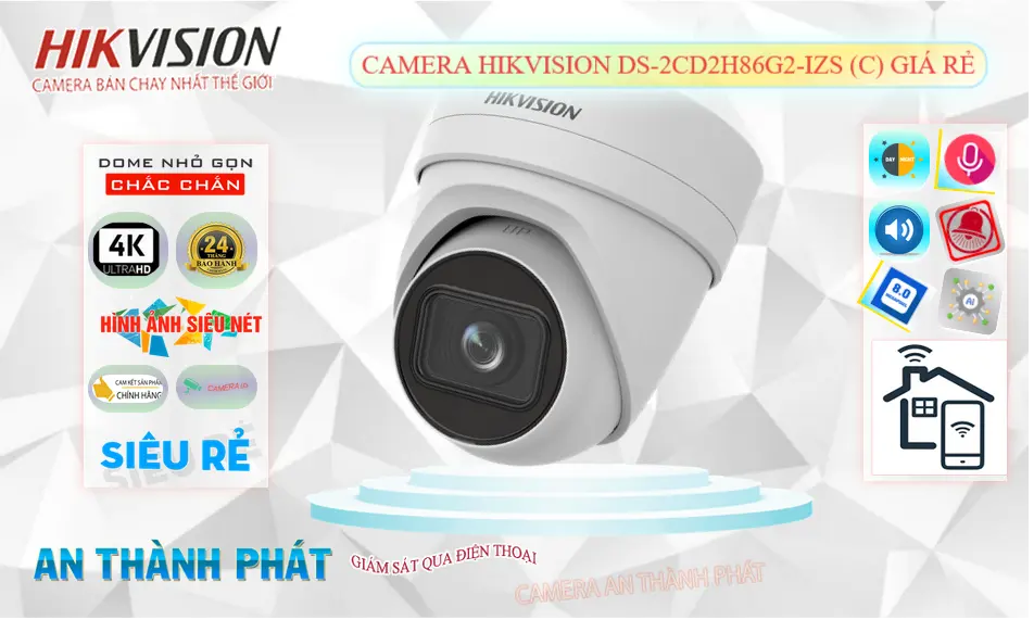 Camera IP Hikvision DS-2CD2H86G2-IZS(C) Zoom 8MP
