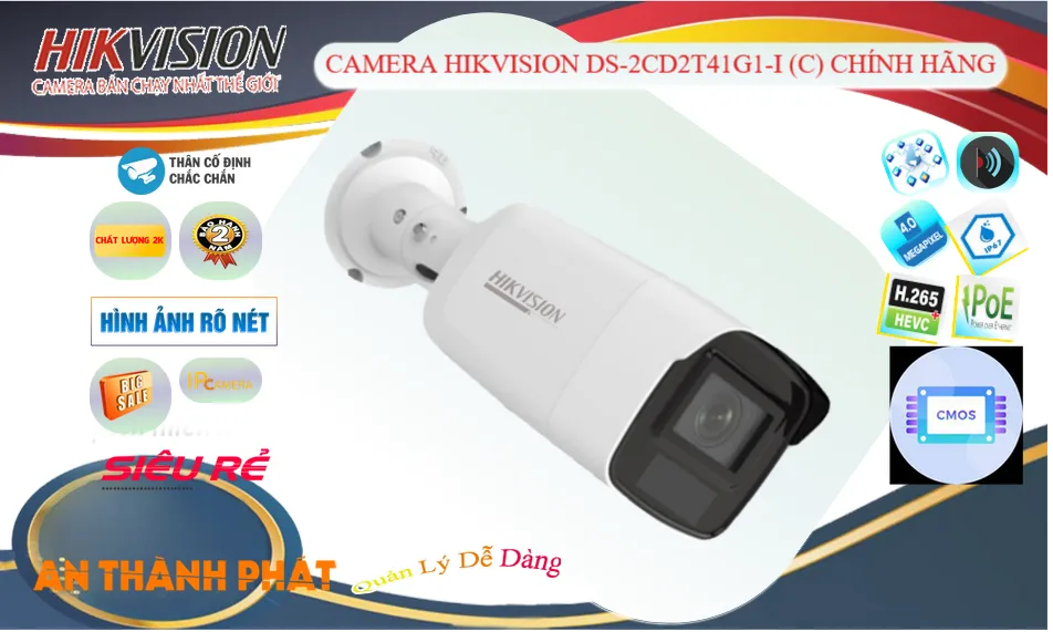 Camera IP Hikvision DS-2CD2T41G1-I(C) 4MP