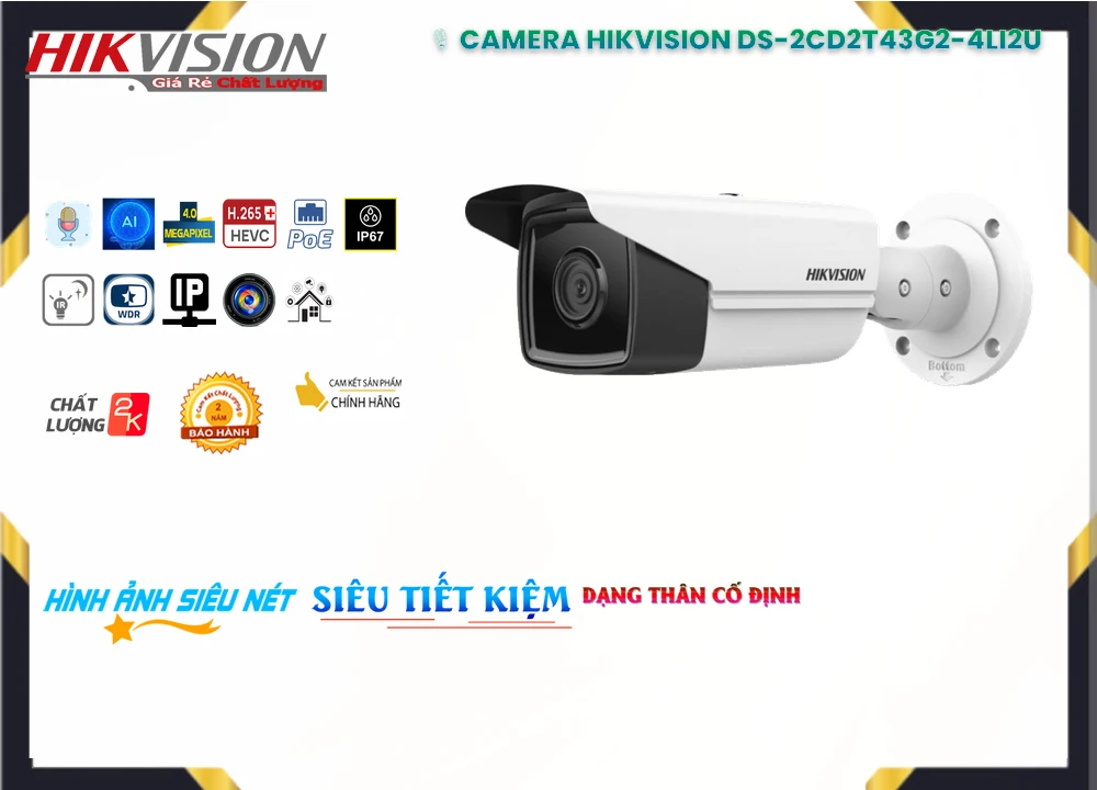 Camera Hikvision DS-2CD2T43G2-4LI2U 4.0MP