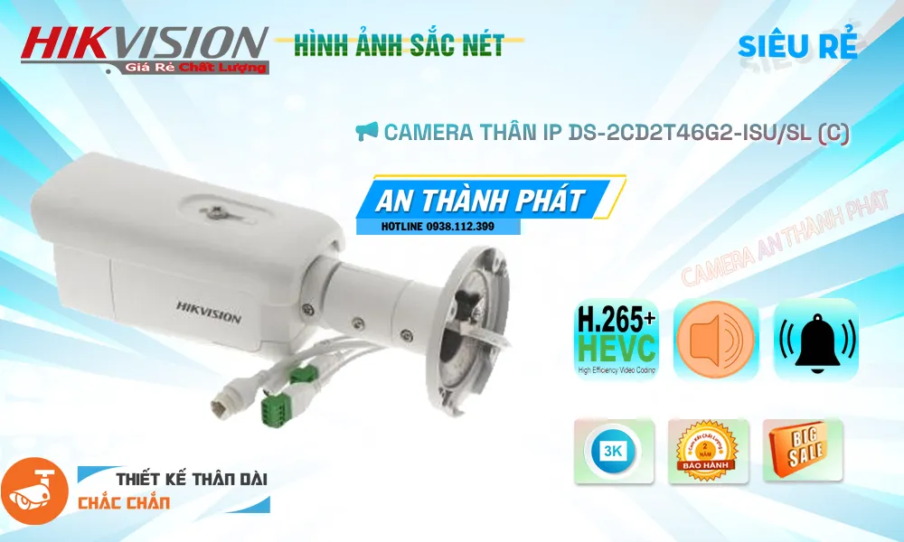 Camera IP Hikvision 6MP Báo Động DS-2CD2T66G2-ISU/SL(C)