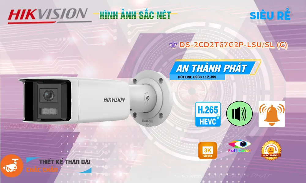 Camera IP Hikvision Góc Rộng 180 Độ DS-2CD2T67G2P-LSU/SL(C)