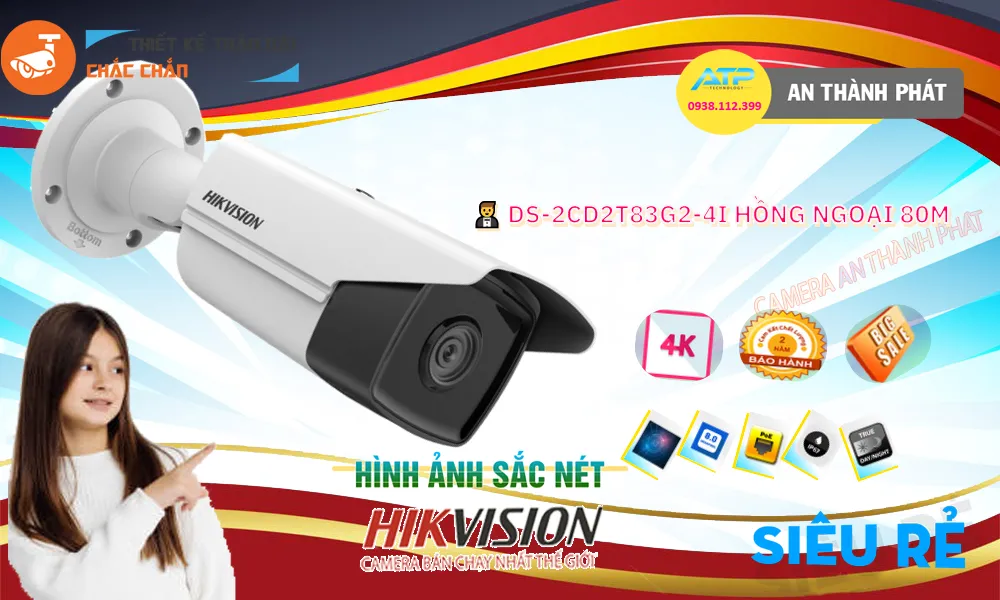 Camera  IP  Hikvision DS-2CD2T83G2-4I Siêu Nét 4K