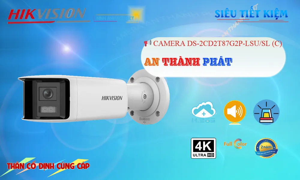 Camera DS-2CD2T87G2P-LSU/SL(C)  Full Color Góc Rộng 8MP
