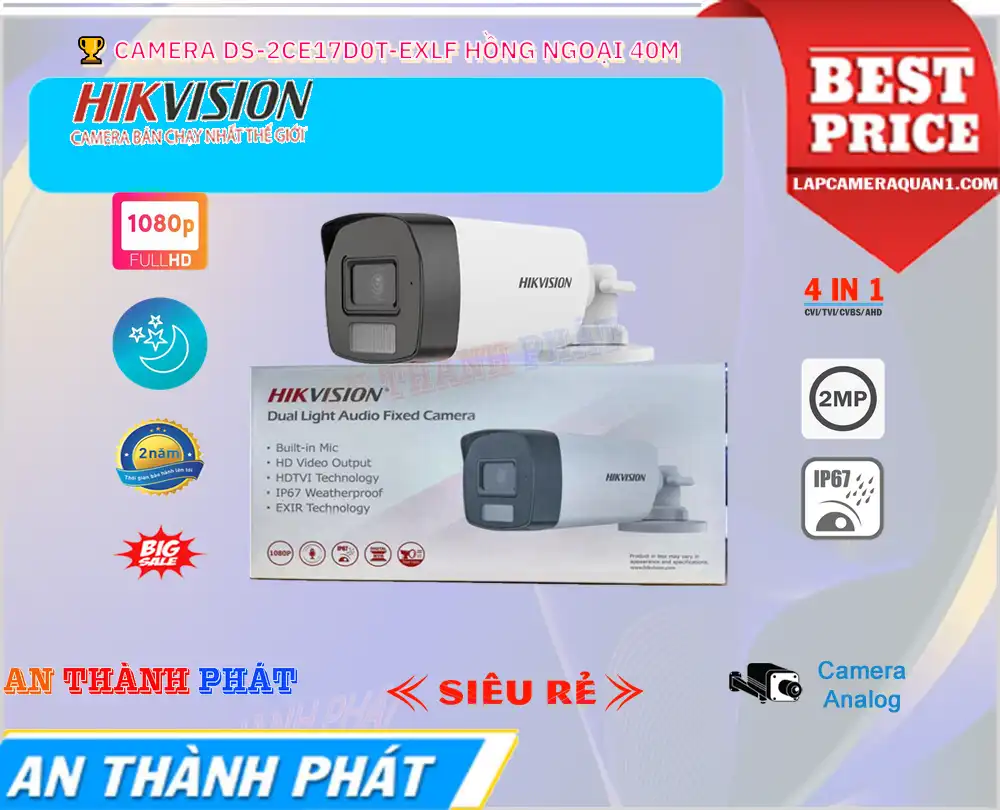 Camera  Hikvision Thiết kế Đẹp DS-2CE17D0T-EXLF