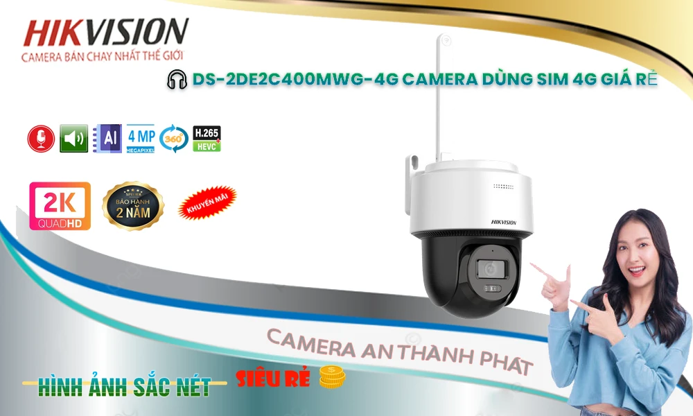 DS-2DE2C400MWG-4G Camera HIKVISION Dùng Sim 4G DS-2DE2C400MWG-4G Camera HIKVISION Dùng Sim 4G
