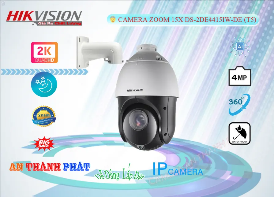 DS-2DE4415IW-DE(T5) Camera IP Xoay Zoom 15X 4MP