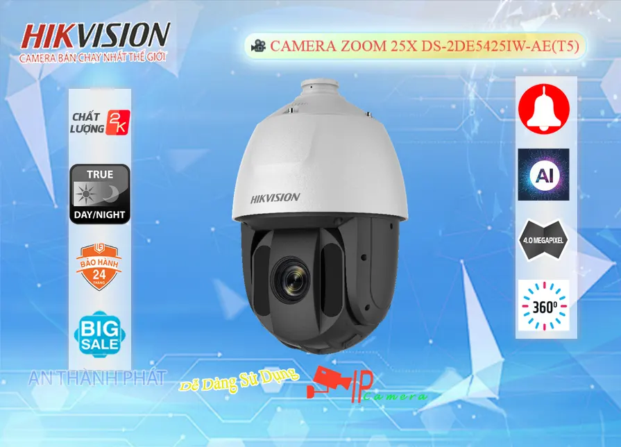Camera IP Hikvision DS-2DE5425IW-AE(T5) Xoay Zoom 25X 4MP