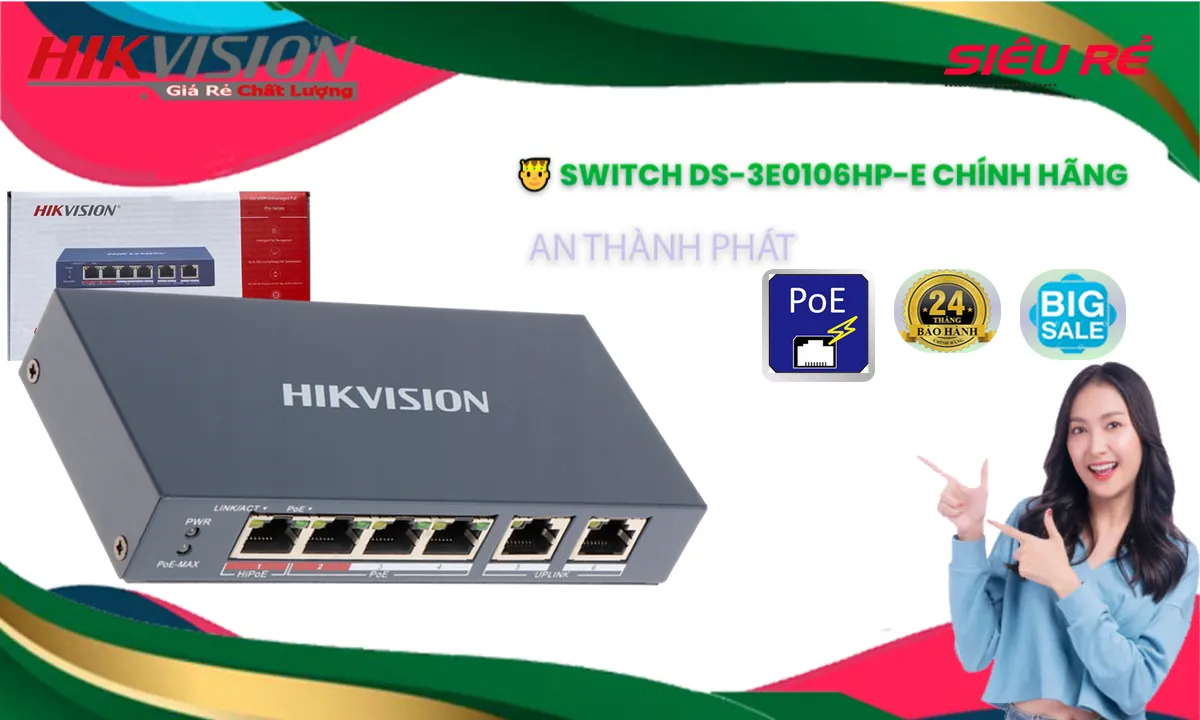 Thiết Bị Mạng DS-3E0106HP-E  Switch chuyển đổi mạng
