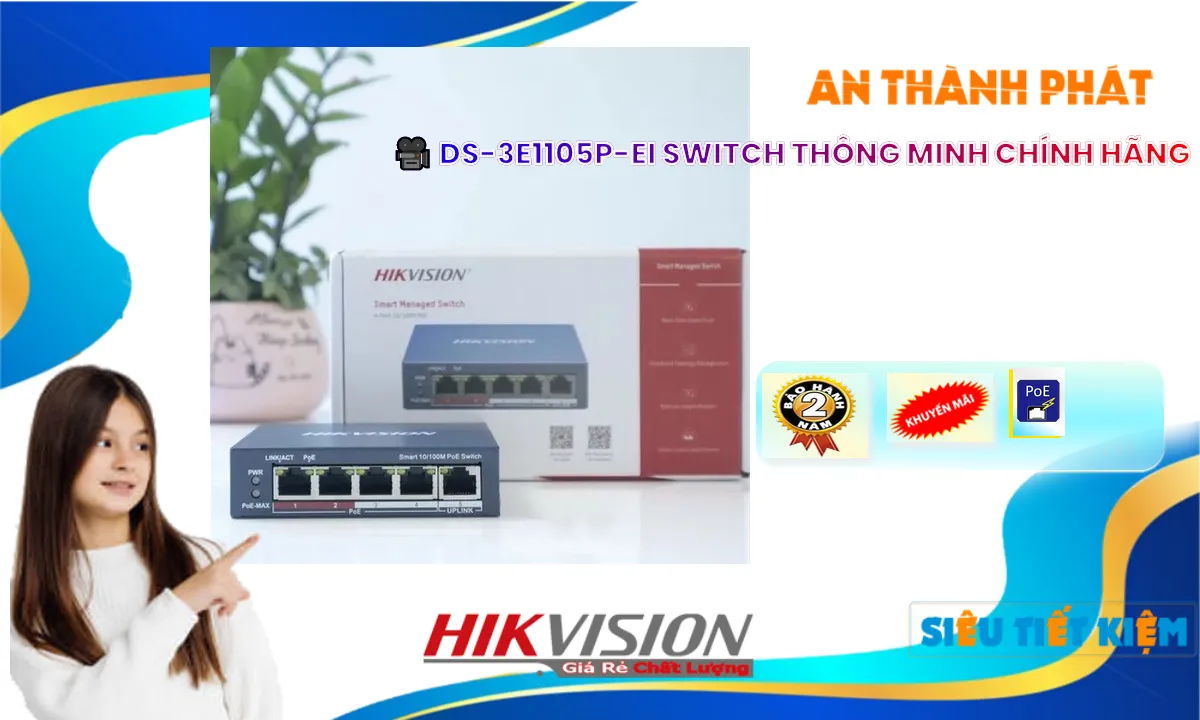 DS-3E1105P-EI  Switch chia mạng  Hikvision