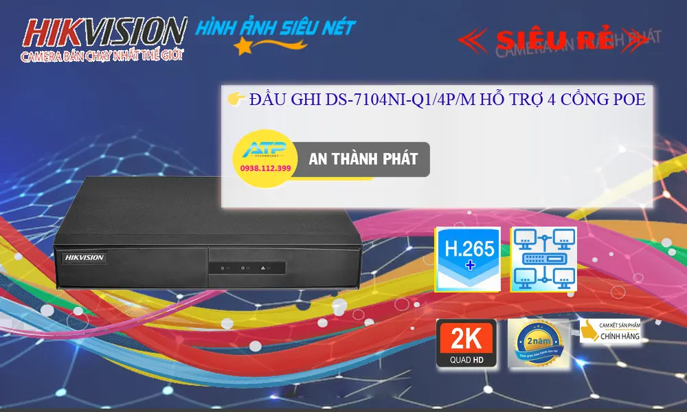Đầu Thu IP Hikvision DS-7104NI-Q1/4P/M  4 Kênh POE