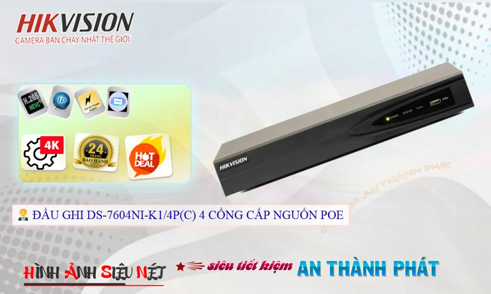 DS-7604NI-K1/4P(C)  Đầu Ghi IP 4 Kênh 4K POE