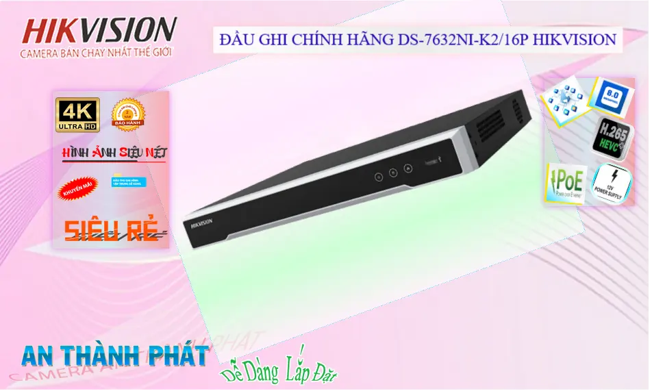 Đầu Ghi IP 32 Kênh 8MP Hikvision DS-7632NI-K2/16P