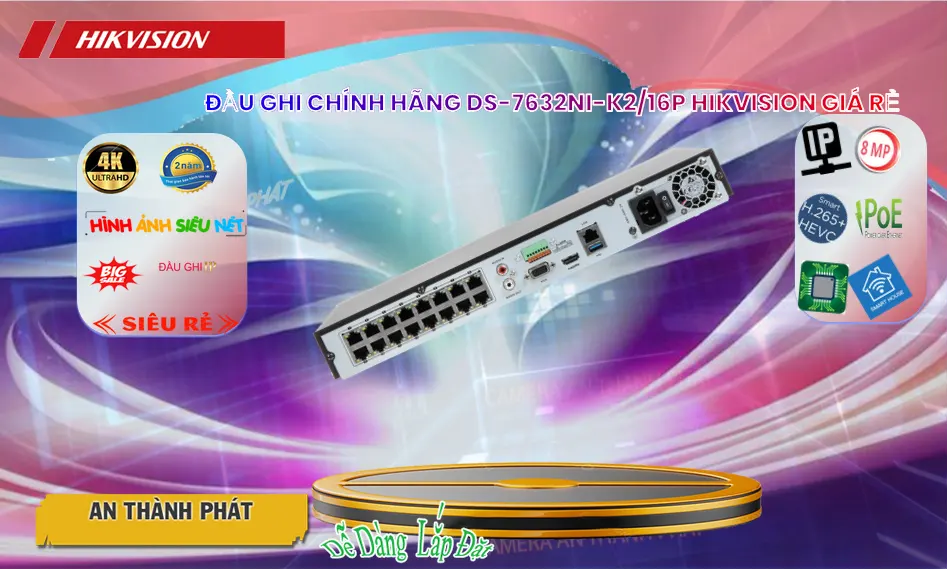 Đầu Ghi IP 32 Kênh 8MP Hikvision DS-7632NI-K2/16P