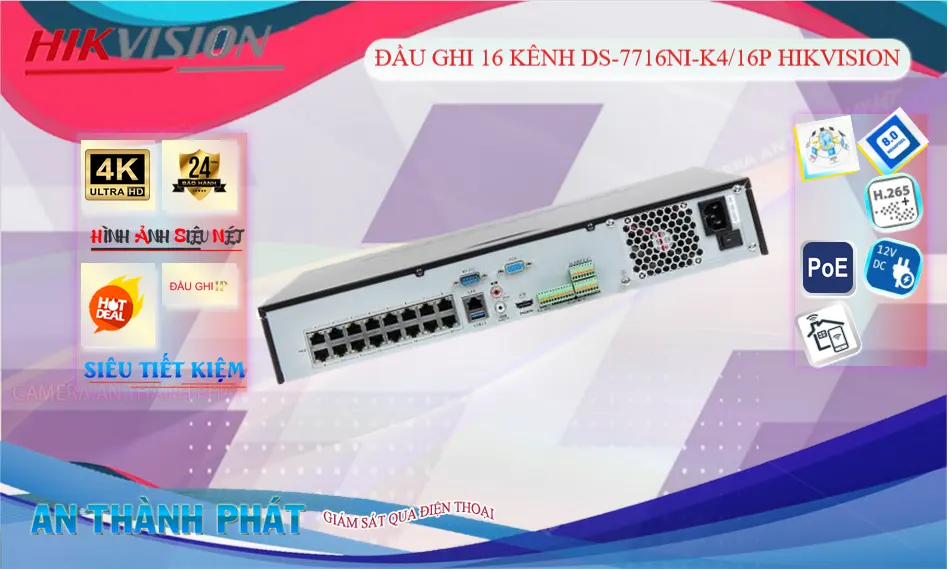 DS-7716NI-K4/16P Đầu Thu IP 16 Kênh POE 8MP