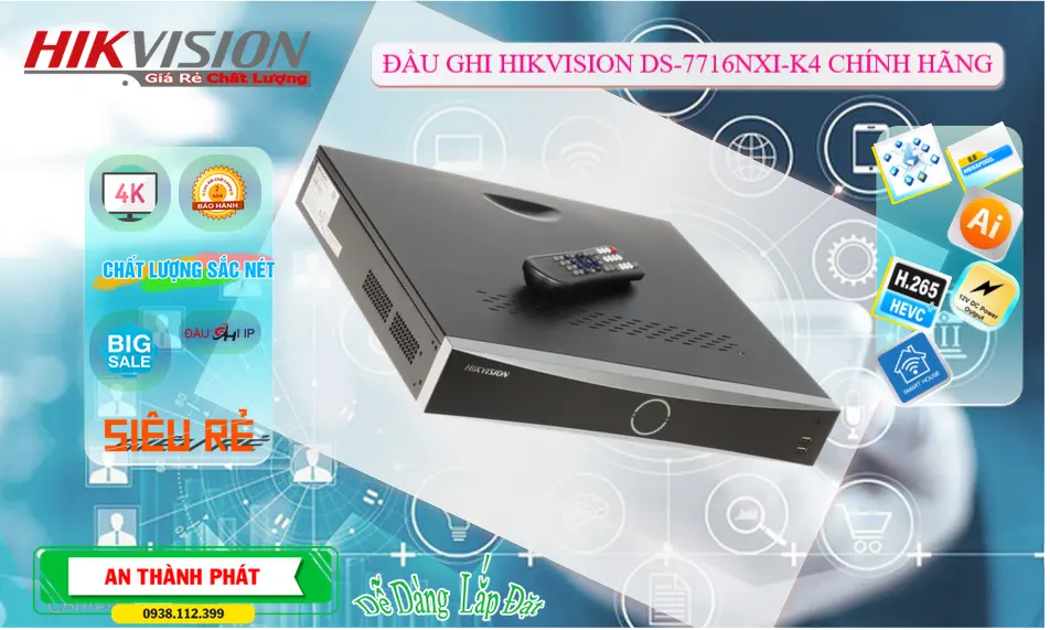 Đầu Ghi IP 16 Kênh 8MP DS-7716NXI-K4 Hỗ Trợ 4 Ổ HDD