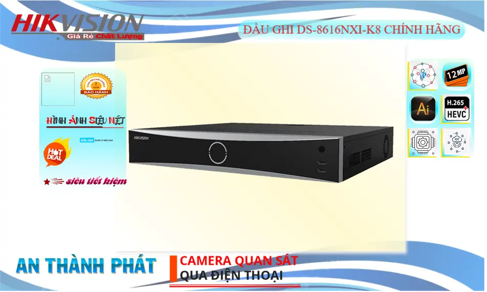 DS-8616NXI-K8 Đầu Ghi Hình IP 16 Kênh 8MP 8HDD