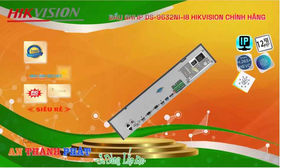 Đầu Thu IP Hikvision 32 Kênh 8MP DS-9632NI-I8 8 HDD