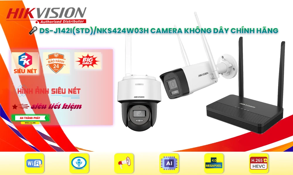 Bộ 2 Camera An Ninh Hikvision DS-J142I(STD)/NKS424W03H