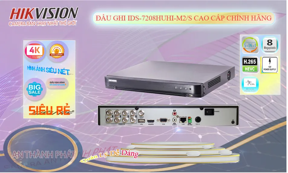 <b>IDS-7208HUHI-M2/S</b> Đầu Ghi Hikvision 8 Kênh 8MP