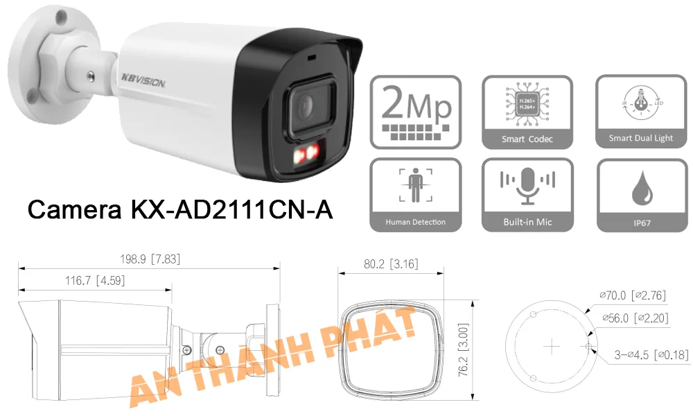 Camera IP Thân Kbvision KX-AD2111CN-A 2MP Camera IP Thân Kbvision KX-AD2111CN-A 2MP