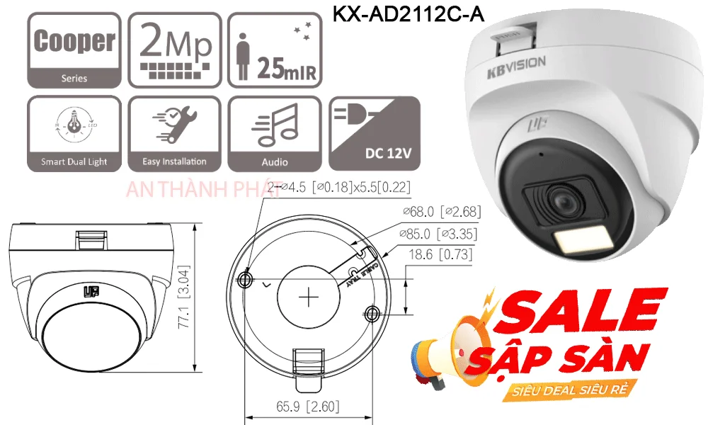 Camera Dome Kbvision KX-AD2112C-A Ánh Sáng Kép Camera Dome Kbvision KX-AD2112C-A Ánh Sáng Kép