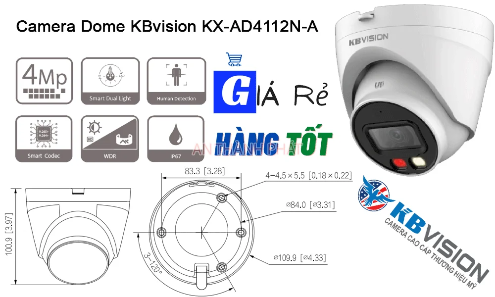 Camera IP Dome Kbvision KX-AD4112N-A 4MP Camera IP Dome Kbvision KX-AD4112N-A 4MP