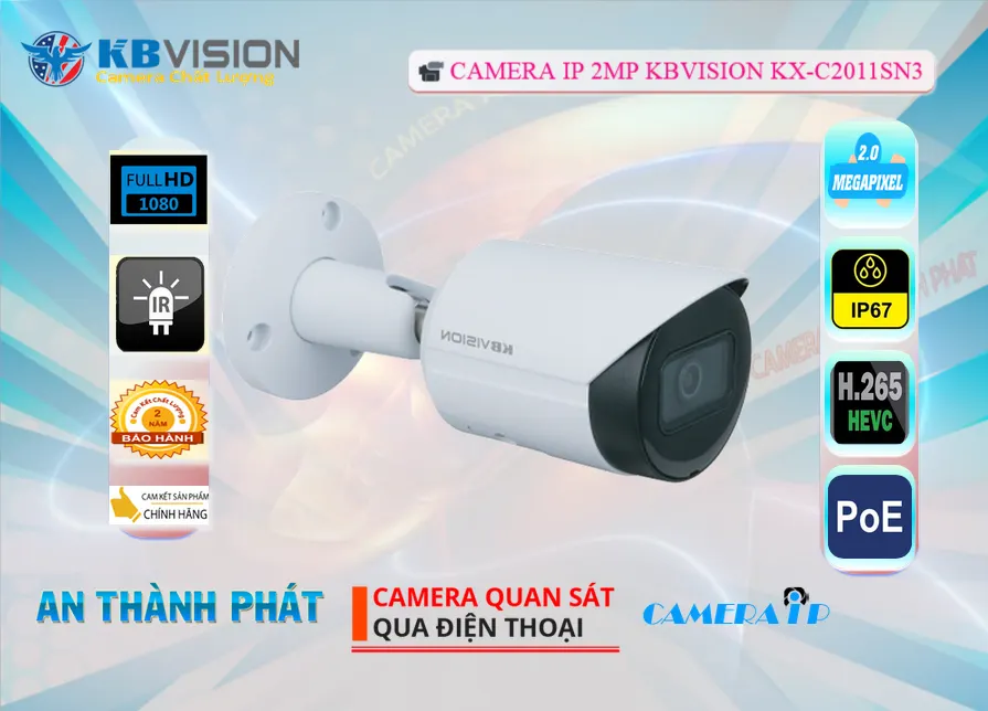 KX-C2011SN3  KBvision Camera IP Ngoài Trời POE