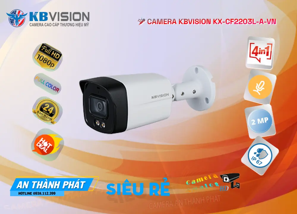 Camera Ngoài Trời Ghi Âm Full Color  KBvision KX-CF2203L-A-VN