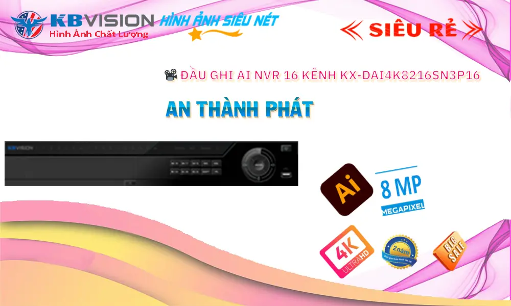 Đầu Ghi Hình 16 Kênh IP Hỗ Trợ 8 Cổng ePoE KX-DAi4K8216SN3P16 Đầu Ghi Hình 16 Kênh IP Hỗ Trợ 8 Cổng ePoE KX-DAi4K8216SN3P16